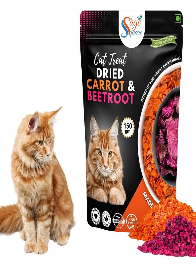 Sage Square Cat Dried Carrot & Beetroot Flakes Treats - Natural, Healthy & Tasty Snacks | Rich in Fiber & Vitamins | No Artificial Preservatives | Low Fat, Digestible | for Training, Chewing | 150g - Image 1